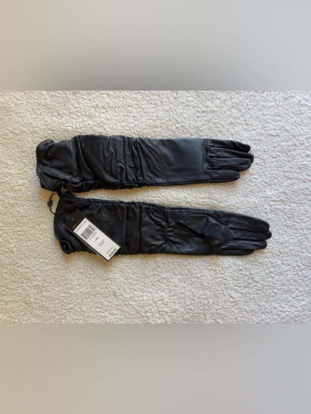 BCBG Long Black Faux Leather  Gloves